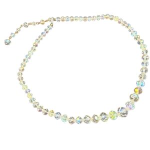 VINTAGE AURORA BOREALIS GRADUATED CRYSTAL BEAD NECKLACE 18" -20.5" Beads 20mm